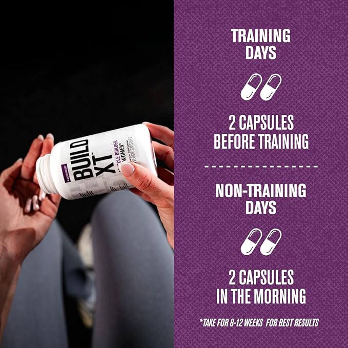 Jacked Factory Build-XT for Women - Muscle Builder for Women with VitaCherry, ElevATP, & Senactiv to Increase Muscle Growth, Muscle Recovery, & Boost Energy - 60 Count