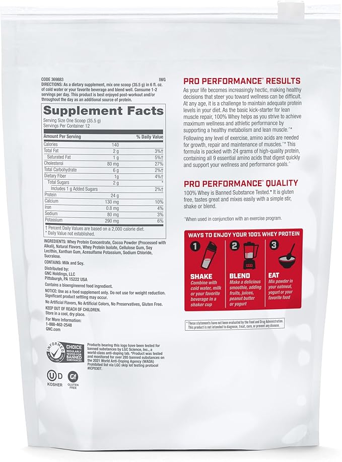 GNC Pro Performance 100% Whey Protein Powder | Supports Healthy Metabolism and Lean Muscle Recovery | Chocolate Supreme | 12 Servings