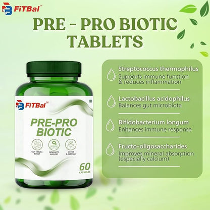 Pre - Probiotic Capsules Boost Gut Health Support Immunity Detox & Cleanse 60 Capsules