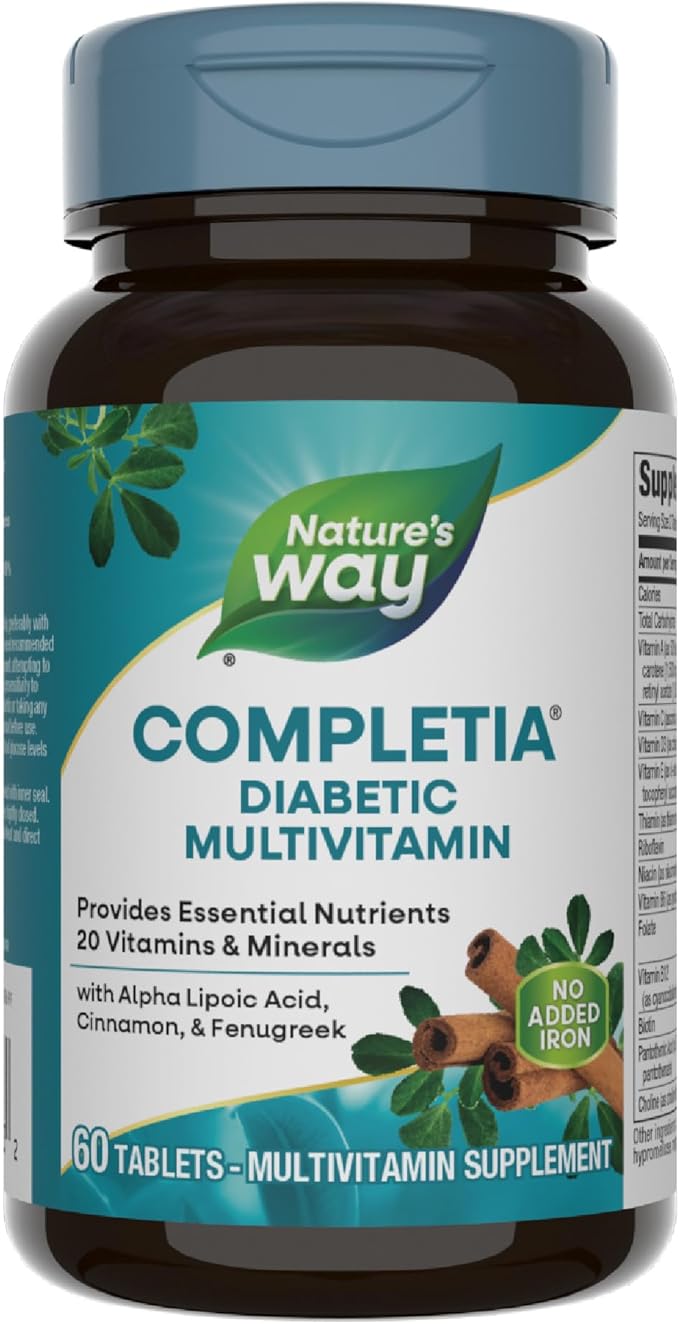 Nature's Way Completia Diabetic Multivitamin, Provides Essential Nutrients, with Alpha Lipoic Acid, Cinnamon, Fenugreek, Taurine, Lutein, High Potency B-Vitamins, 60 Tablets (Packaging May Vary)
