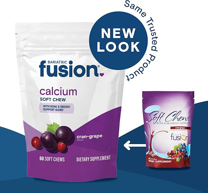 Bariatric Fusion Calcium Citrate & Energy Soft Chew Bariatric Vitamin | Cranberry Grape | Sugar Free | Bariatric Surgery Patients Including Gastric Bypass and Sleeve Gastrectomy | 60 Count