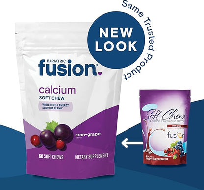 Bariatric Fusion Calcium Citrate & Energy Soft Chew Bariatric Vitamin | Cranberry Grape | Sugar Free | Bariatric Surgery Patients Including Gastric Bypass and Sleeve Gastrectomy | 60 Count