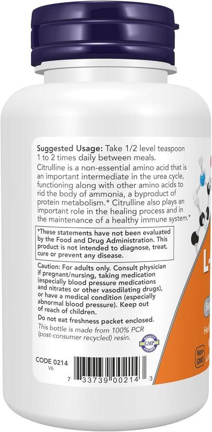 NOW Foods Supplements, L-Citrulline Pure Powder, Supports Protein Metabolism*, 4-Ounce