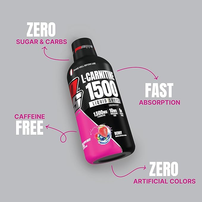 PROSUPPS L-Carnitine Stimulant Free Liquid Shots for Men & Women - Workout Drink for Performance & Muscle Recovery - Clean Energy, No Sugar, No Carbs (31 Servings, 1500 Berry)