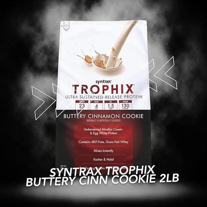 Syntrax Bundle: Trophix Undenatured Casein Protein Buttery Cinnamon Cookie - Instant Mix Whey Protein & Egg White Protein Powder - 2lbs High Protein Powder and Worldwide Nutrition Keychain