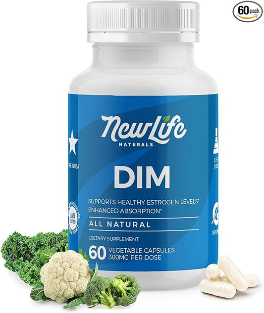 NewLife Naturals DIM Supplement 300mg for Women & Men - Hormonal Acne, Estrogen Balance Pills, Post Menopause Relief | Healthy Estrogen Level | Hormonal Balance - Bioperine | PCOS - 60 Day Supply