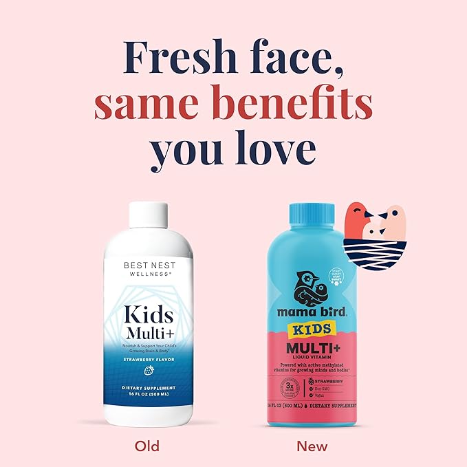 Best Nest Wellness Kids Liquid Multivitamin: Methylated Vitamins, Whole Food, Vegan, B12, Gluten-Free, Non-GMO Methylfolate Daily Liquid Vitamins for Kids with Immune Support -Strawberry Flavor, 16oz