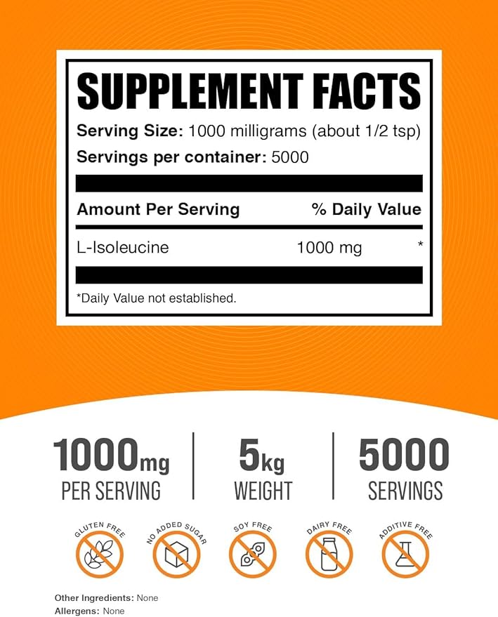BulkSupplements.com L-Isoleucine Powder - Amino Acids for Immune Support, BCAA Supplement - Unflavored, Gluten Free - 1000mg per Serving (5 Kilograms - 11 lbs)