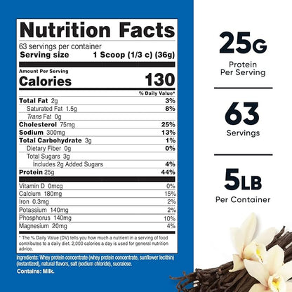 Nutricost Whey Protein Powder, Vanilla, 5 pounds - Whey Protein Concentrate