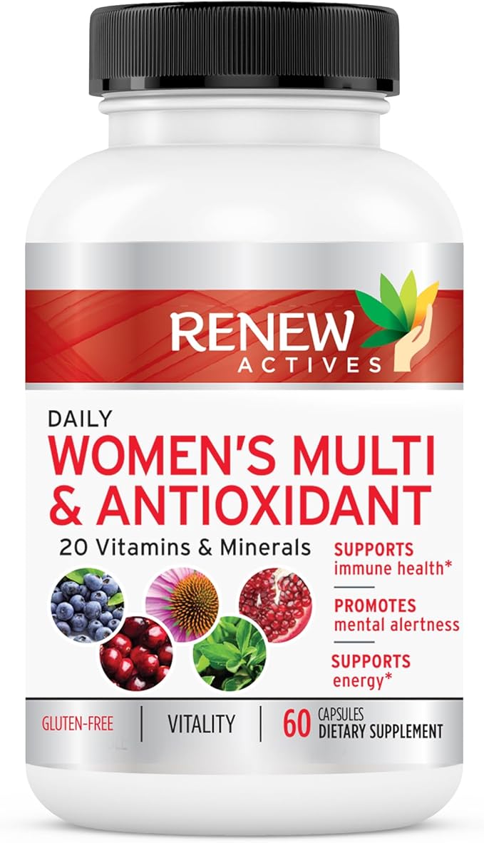 Renew Actives Women's Multi-Vitamin & Antioxidant: Daily Health Supplement - 22 Vitamins & Minerals for Energy and Mental Alertness - 60 Capsules