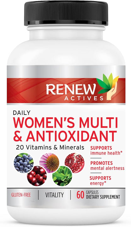 Renew Actives Women's Multi-Vitamin & Antioxidant: Daily Health Supplement - 22 Vitamins & Minerals for Energy and Mental Alertness - 60 Capsules