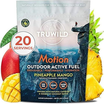 TruWild Motion All Natural Pre Workout Powder Drink Mix for Men & Women w/No Jitters or Crash – Whole Food Plant Based Vegan – Organic w/Electrolytes + BioPerine – 20 Servings (Pineapple Mango)
