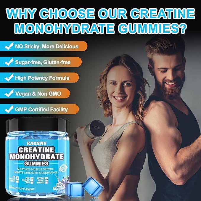 2 Pack Creatine Monohydrate Gummies 5000mg for Men & Women, 120 CT Chewable Creatine Monohydrate for Muscle Support, Energy Boost, 5g of Creatine Monohydrate per Serving - Sugar Free,Vegan