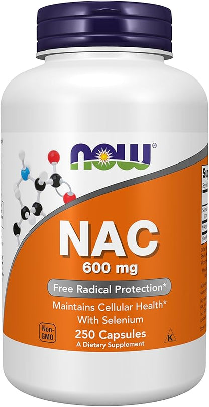 NOW Supplements, NAC (N-Acetyl Cysteine) 600 mg with Selenium, 250 Veg Capsules