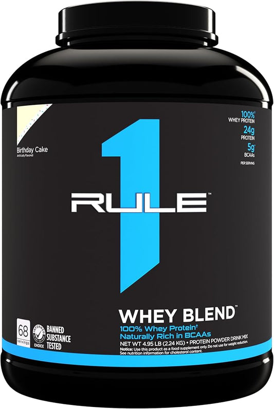 Rule One Proteins, R1 Whey Blend- Birthday Cake, 24g Fast-Acting Whey Protein Concentrates, Isolates, and Hydrolysates Per Serving, with Naturally Occurring EAAs and BCAAs, 5lbs