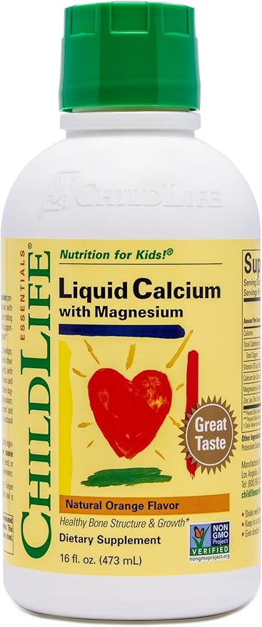 ChildLife Essentials Liquid Calcium Magnesium Supplement - Supports Healthy Bone Growth for Children, Contains Calcium, Magnesium, Zinc, & Vitamin D3, All-Natural, Gluten Free & Non-GMO - Natural Orange Flavor, 16 Ounce Bottle