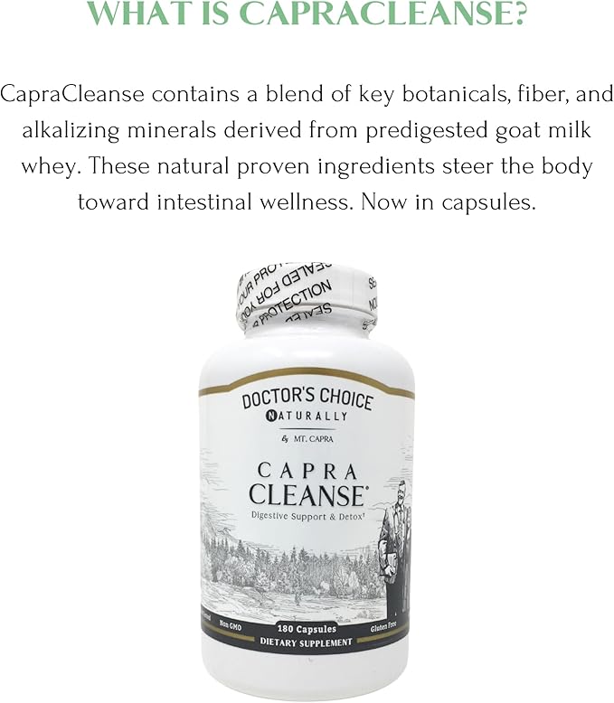 MT. CAPRA SINCE 1928 CapraCleanse | Effective Cleansing of GI Tract with All Natural & Non-GMO Ingredients | 180 Capsules
