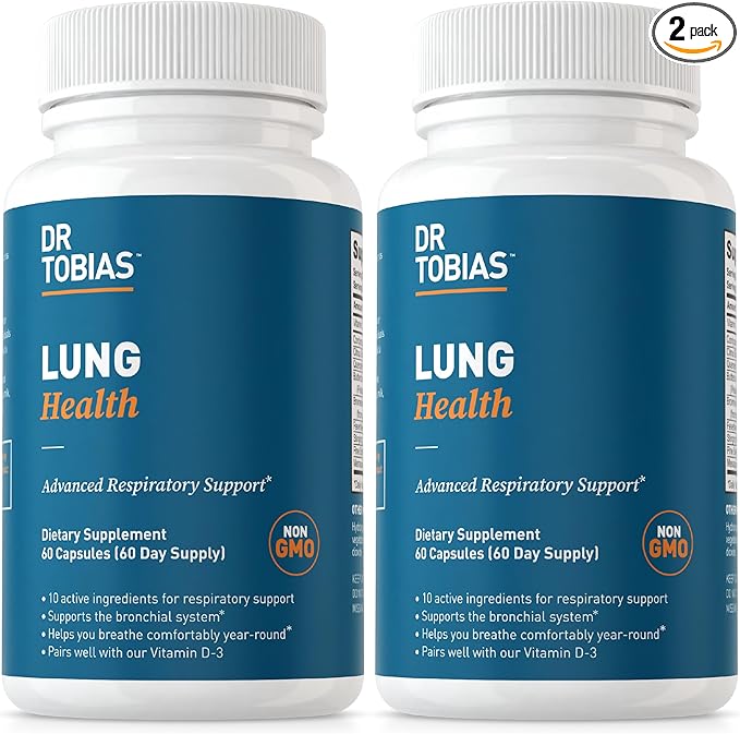 Dr. Tobias Lung Health, Lung Support Supplement with Vitamin C, Butterbur, Quercetin & Bromelain, Lung Cleanse & Detox Formula for Bronchial & Respiratory System, Non-GMO, 120 Capsules