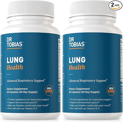 Dr. Tobias Lung Health, Lung Support Supplement with Vitamin C, Butterbur, Quercetin & Bromelain, Lung Cleanse & Detox Formula for Bronchial & Respiratory System, Non-GMO, 120 Capsules