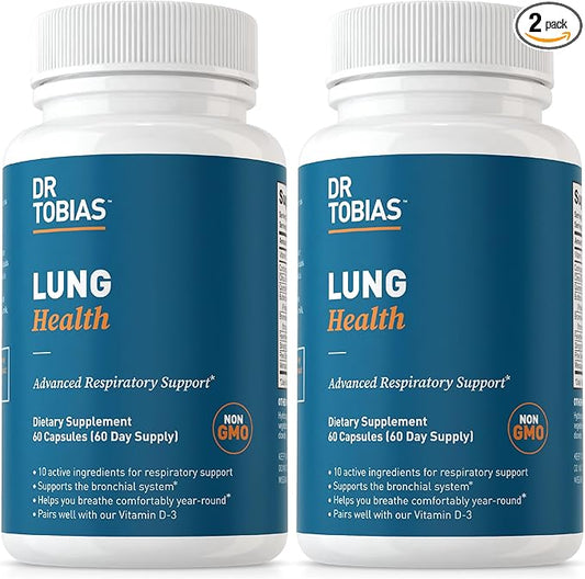 Dr. Tobias Lung Health, Lung Support Supplement with Vitamin C, Butterbur, Quercetin & Bromelain, Lung Cleanse & Detox Formula for Bronchial & Respiratory System, Non-GMO, 120 Capsules