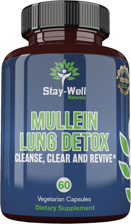 Mullein Lung Detox for Smokers to Support Healthy Lungs and Clear Breathing, All-Natural Lung Cleanse, Herbs and Proven Nutrients, 60 Capsules