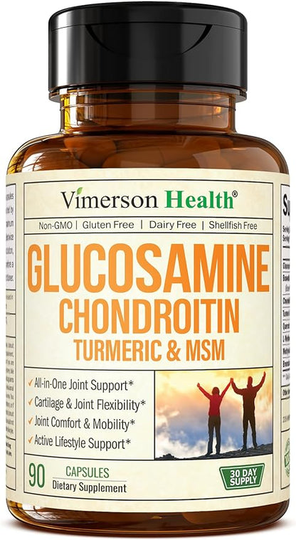 Glucosamine Chondroitin MSM and Turmeric Supplement - Joint Support Supplement for Women & Men with Boswellia & Glucosamine Sulfate 1500 mg. Used for Cartilage & Joint Health & Flexibility 90 Capsules