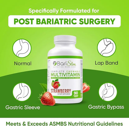 BariSlim Chewable Bariatric Multivitamin - 45mg Iron - Tailored for Post Bariatric Surgery, Including Gastric Bypass & Gastric Sleeve - Support Your Recovery Journey | Strawberry Flavor