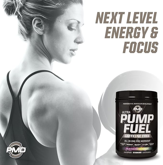 PMD Sports Ultra Pump Fuel Caffeine Free - Pre Workout Drink Mix - Energy, Strength, Endurance, Recovery Complex Carbohydrates and Amino Energy - BlackBerry Lemonade (30 Servings)