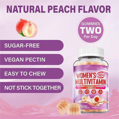 Multivitamin Gummies for Women 50 Plus - with Omega 3, Coenzyme Q10, Iron, Calcium, Zinc, Vitamin A, C, D3, E, K2, B Complex, Folate - Multi Vitamins & Minerals for Energy, Immunity, Eye, Skin