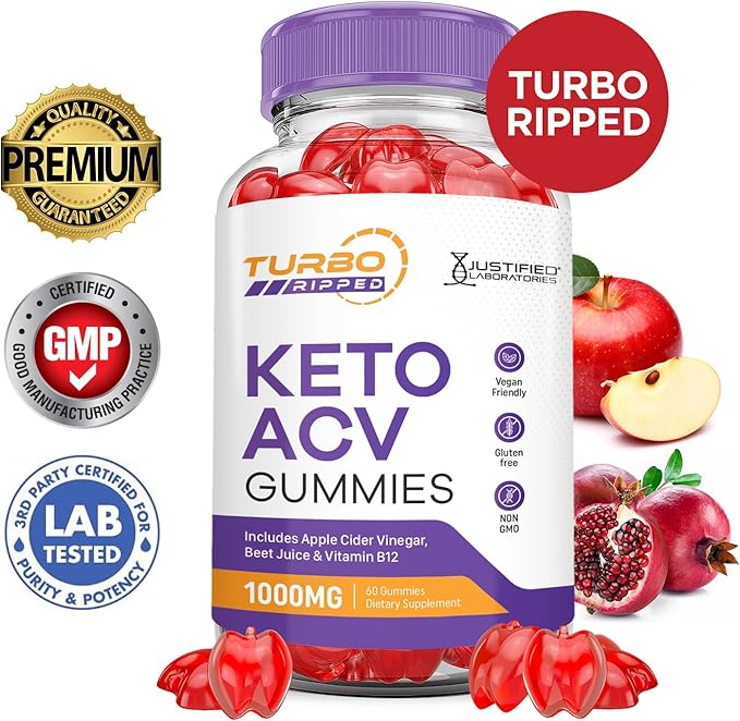 Turbo Ripped Keto ACV Gummies Advanced Formula 1000MG Turbo Ripped Keto Gummies Apple Cider Vinegar Formulated with Pomegranate Beet Juice Powder B12 Vegan Non GMO 60 Gummys