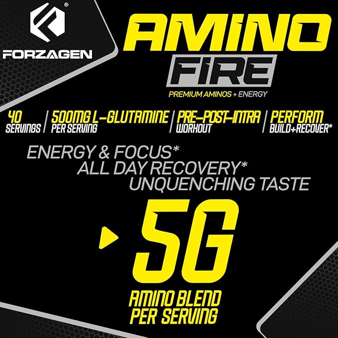 Forzagen Amino Fire | Essential Amino Energy Powder for Pre-Workout | BCAA Energy Boost & Muscle Recovery Drink Mix, Enhance Focus & Concentration, Dietary Supplement | Peach Mango, 40 Servings