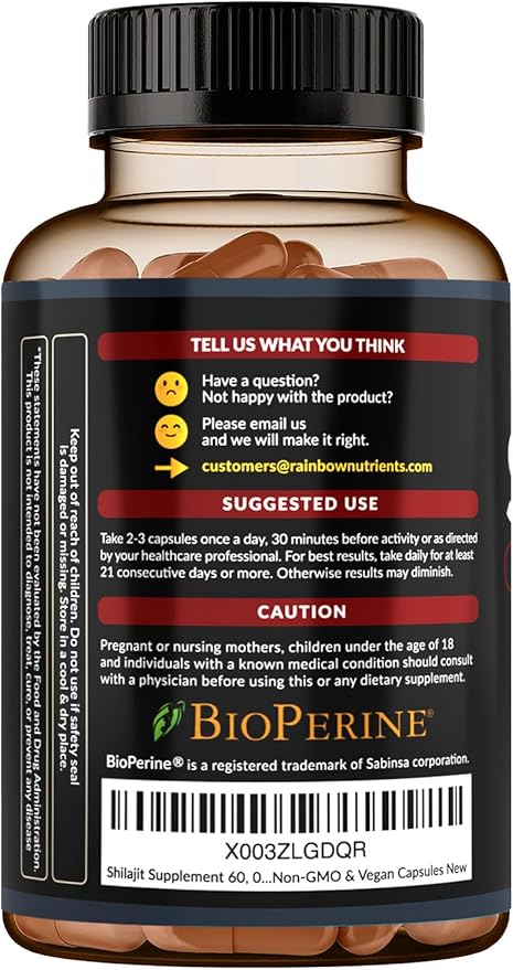 Pure Himalayan Shilajit Capsules Supplement (60,000mg+ Absorption Enhancer+50% Fulvic Acid) Natural 30:1 Shilajit with 85+ Trace Minerals for Energy, Performance, Immune Support| Non GMO| 120 Pills