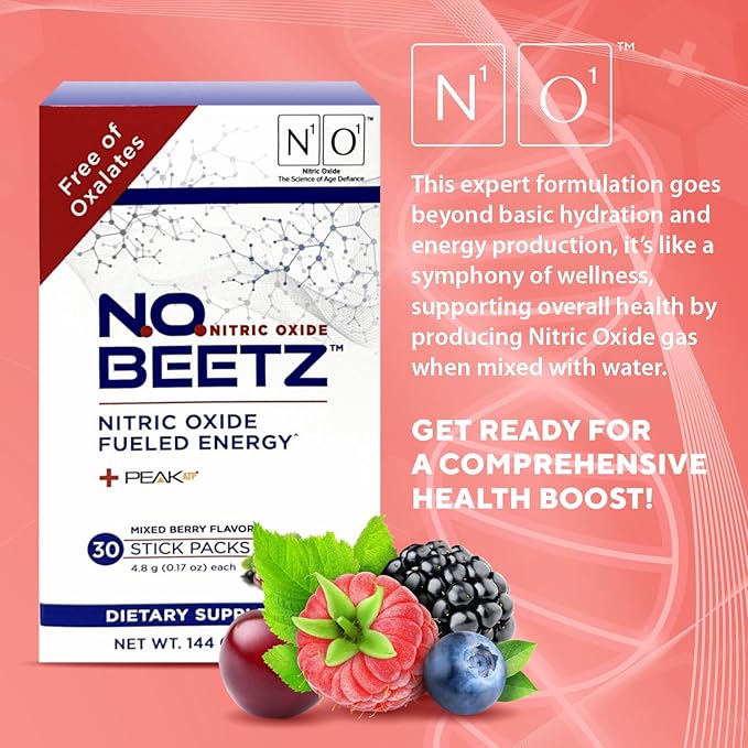 N.O. Beetz Nitric Oxide Supplement | Enhance Hydration, Cellular Energy & Nitric Oxide Production | Beet Benefits Without The Taste | Flavorful & Fresh | 30 Servings