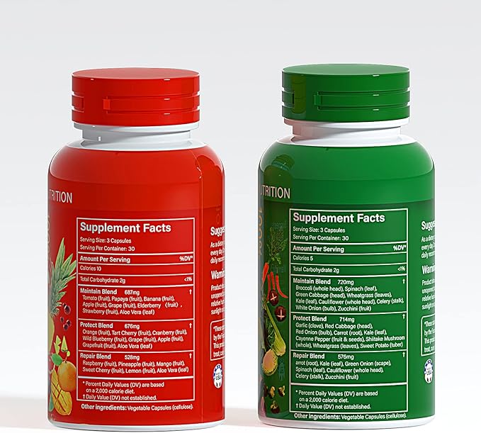 Nature Fruits and Veggies/Vitamins Supplements Dietary Nutritional Balance 90 Fruit and 90 Veggie Capsules-(Pack of 2)