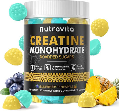Creatine Monohydrate Gummies for Men & Women-5g of Creatine Monohydrate per Serving - Sugar Free,Vegan,Blueberry Pineapple Flavor, 120 Count