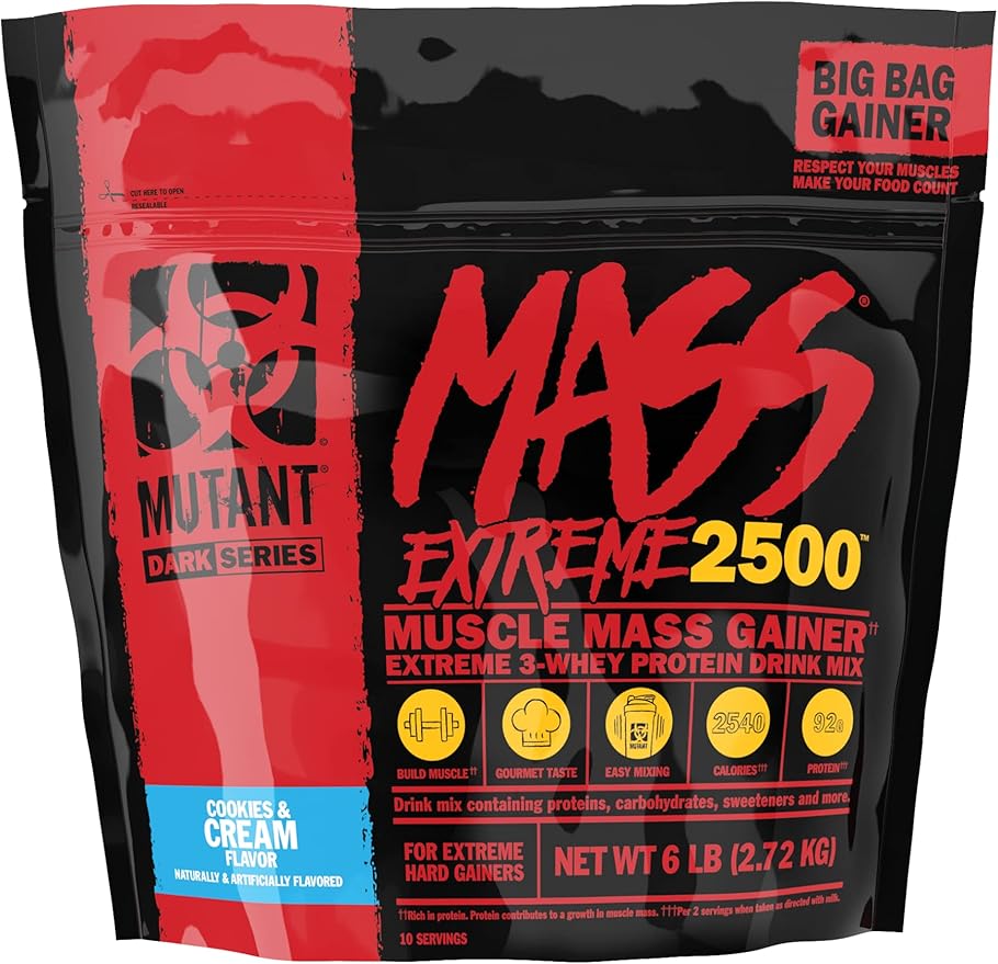 Mutant Mass Extreme Gainer – Whey Protein Powder – Build Muscle Size and Strength – High Density Clean Calories (Cookies and Cream, 6 lbs)