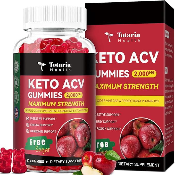 Keto ACV Gummies - 2000mg Apple Cider Vinegar Gummies Sugar-Free Support Stature Health with Probiotics, B12, Keto Supplements for Women & Men 60 Gummies