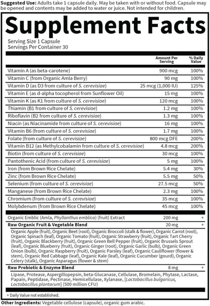 Garden of Life Multivitamin for Women, Vitamin Code Raw One for Women, Once Daily, Whole Food Iron, Probiotics for Womens Health, Gluten Free Vegetarian, 30 Count