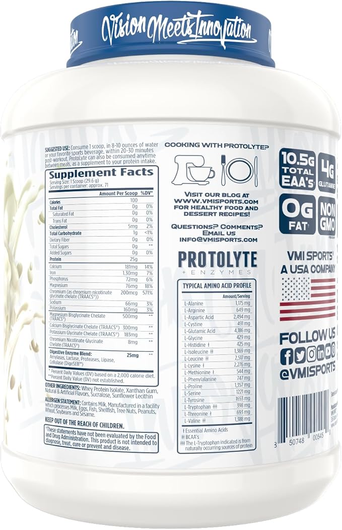 VMI Sports ProtoLyte Whey Isolate Protein Powder, Vanilla Cake Batter, 4.6 lbs