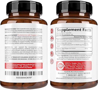 Turkesterone 8,000mg [Highest Purity] + BioPerine® for High Absorption Supplement with Tongkat Ali - Increase Stamina, Lean Muscle Growth & Recovery, Boosts Drive 3rd Party Tested 2 Months Supply