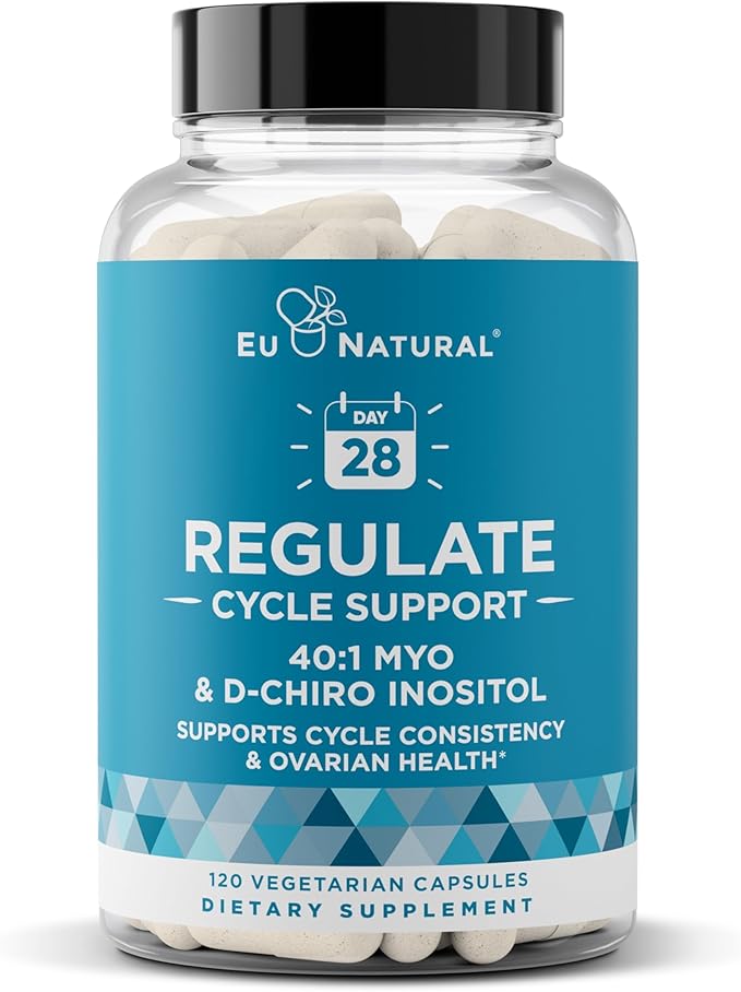 Regulate Cycle Support – Hormone Balance for Women at Optimal 40:1 Myo-Inositol & D-Chiro Inositol – Supplement for Period Consistency, Menstrual & Ovulation Support – 120 Vegan Soft Capsules