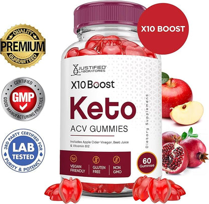 (2 Pack) X10 Boost Keto ACV Gummies Advanced Formula 1000MG X 10 Boost Keto Gummies Apple Cider Vinegar Boost Formulated with Pomegranate Beet Juice Powder B12 Vegan Non GMO 120 Gummys