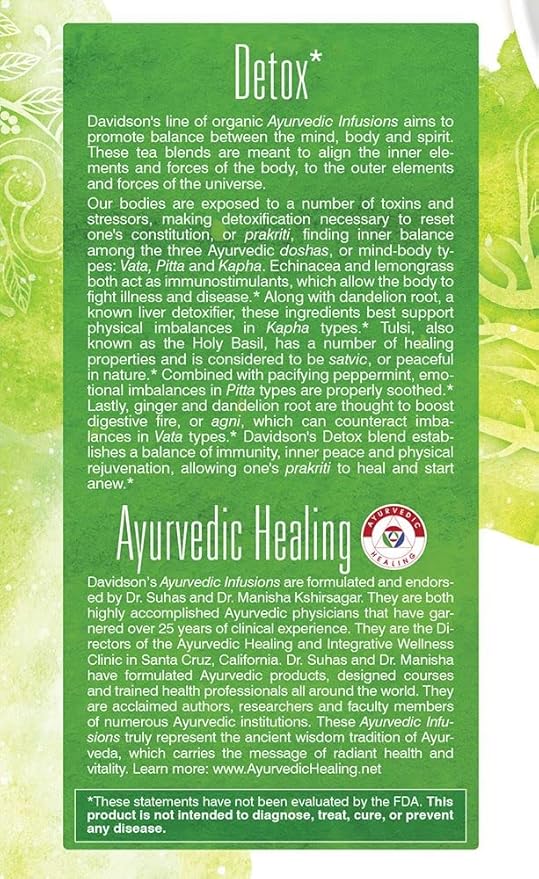 Davidson's Organics, Ayurvedic Infusions, Detox, 25-count Tea Bags, Pack of 6
