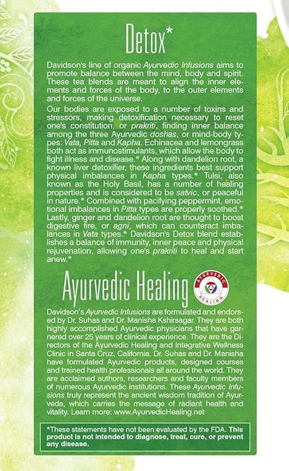 Davidson's Organics, Ayurvedic Infusions, Detox, 25-count Tea Bags, Pack of 6