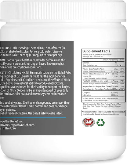 Neuropathy Relief™ - Circulatory Health Formula - Nitric Oxide Booster - Tropical Flavor (1 Jar), 30 Servings