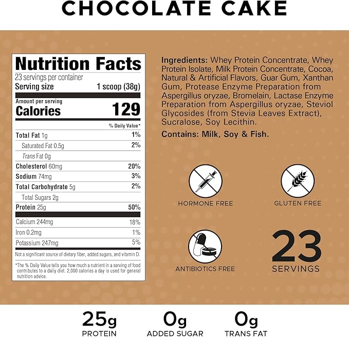 High Whey, Protein Powder, Whey Isolate, Gluten Free, Lean Muscle Mass for Men & Women, 25g of Protein Per Scoop, 908 g, 24 Servings (Chocolate Cake, 2 Pound)