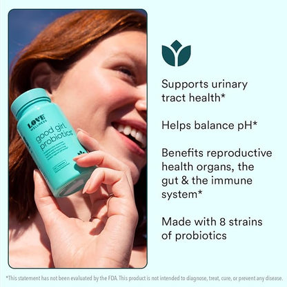Love Wellness Good Girl Probiotics & Women's Healthy V Vitamin | Women's Vaginal Health Supplement | Vaginal Probiotics for Urinary Tract Health, pH Balance, Gut Health & Immune Support Supplement
