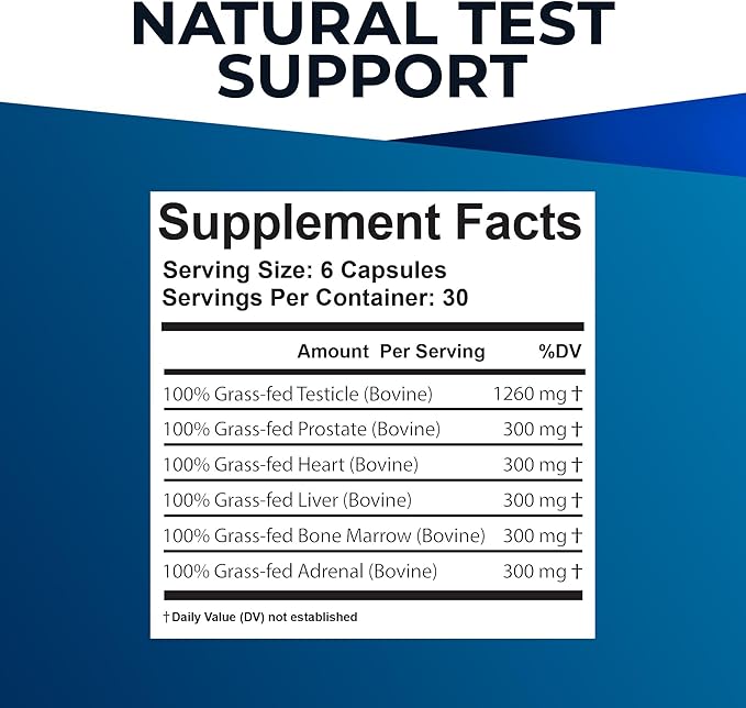 Ultimate Male Optimization 100% Grass Fed Beef Organ Supplement - Supports Test, Energy & Overall Men's Health & Wellness - Non-GMO Grass Fed Beef Organ Supplement with Liver, No Fillers 180 Capsules