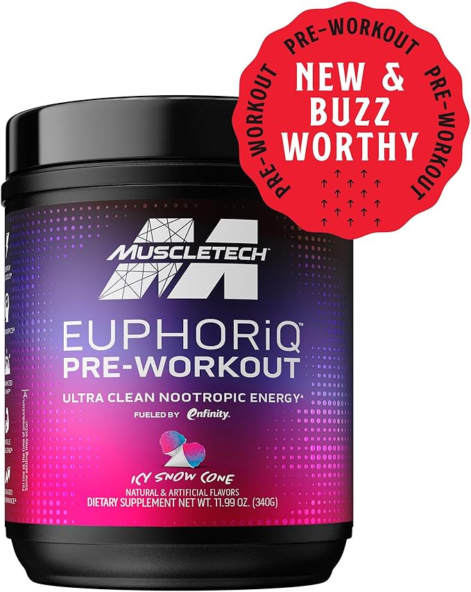 MuscleTech Pre Workout Powder EuphoriQ PreWorkout Smart Pre Workout Powder for Men & Women Caffeine Metabolite Fueled with Paraxanthine ICY Snow Cone (20 Servings)