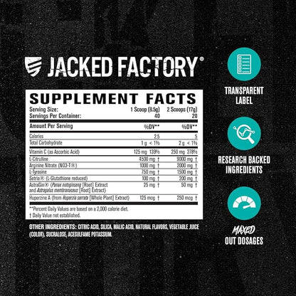 Jacked Factory Pumpsurge Max Stim Free Pre Workout - High-Performance Caffeine Free Pre Workout with L-Citrulline, N03-T Arginine Nitrate & Glutathione - 40 Servings, Cherry Limeade